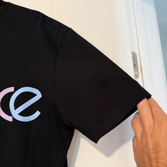 Versace Men’s Multicolor Embroidered Logo Black T-Shirt Size Medium